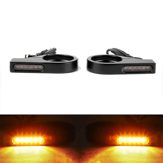 1 Pair Front Motorcycle LED Turn Signal Indicators with 41mm Fork Tubes Clamp Mount