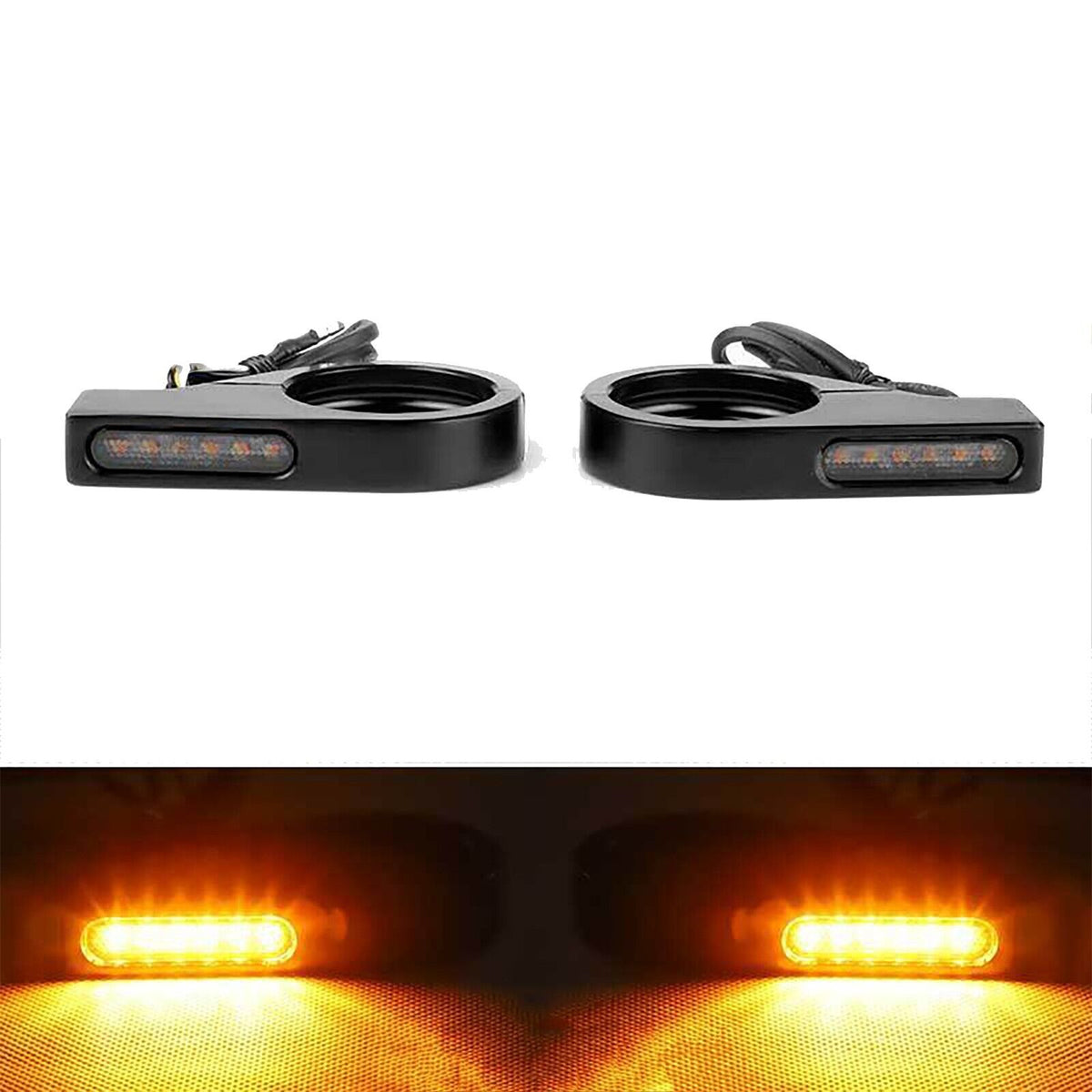 1 Pair Front Motorcycle LED Turn Signal Indicators with 41mm Fork Tubes Clamp Mount - TDRMOTO