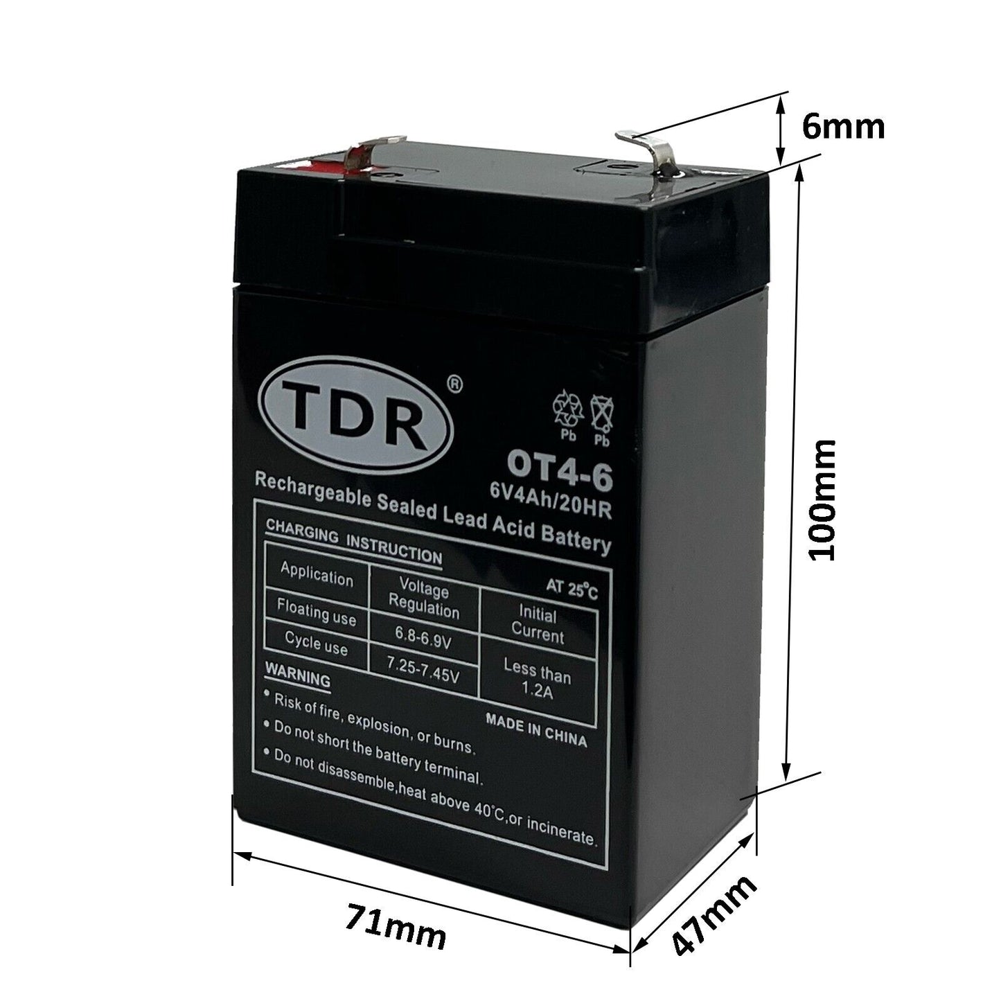 TDR 6V 4AH SLA Rechargeable battery 6volt Sealed Lead Toy Electric UPS Alarm