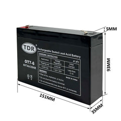 OT7-6 6V 7Ah SLA Sealed Lead Acid Rechargeable Battery F1/4.8mm Terminals - TDRMOTO