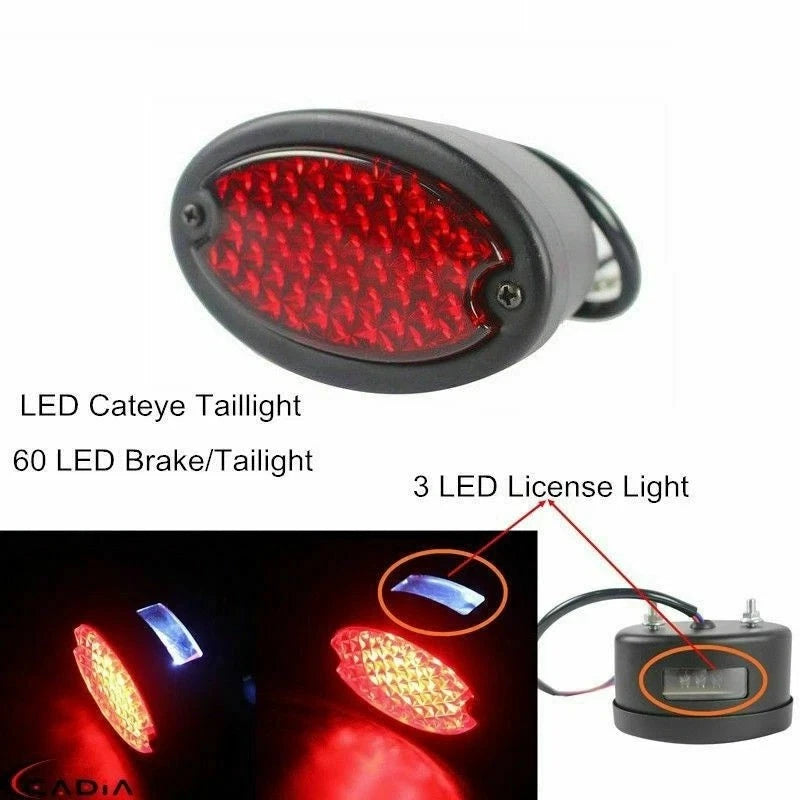LED Cat Eye Brake Tail Light Red Lens with License Lamp for Custom Motorcycle - TDRMOTO