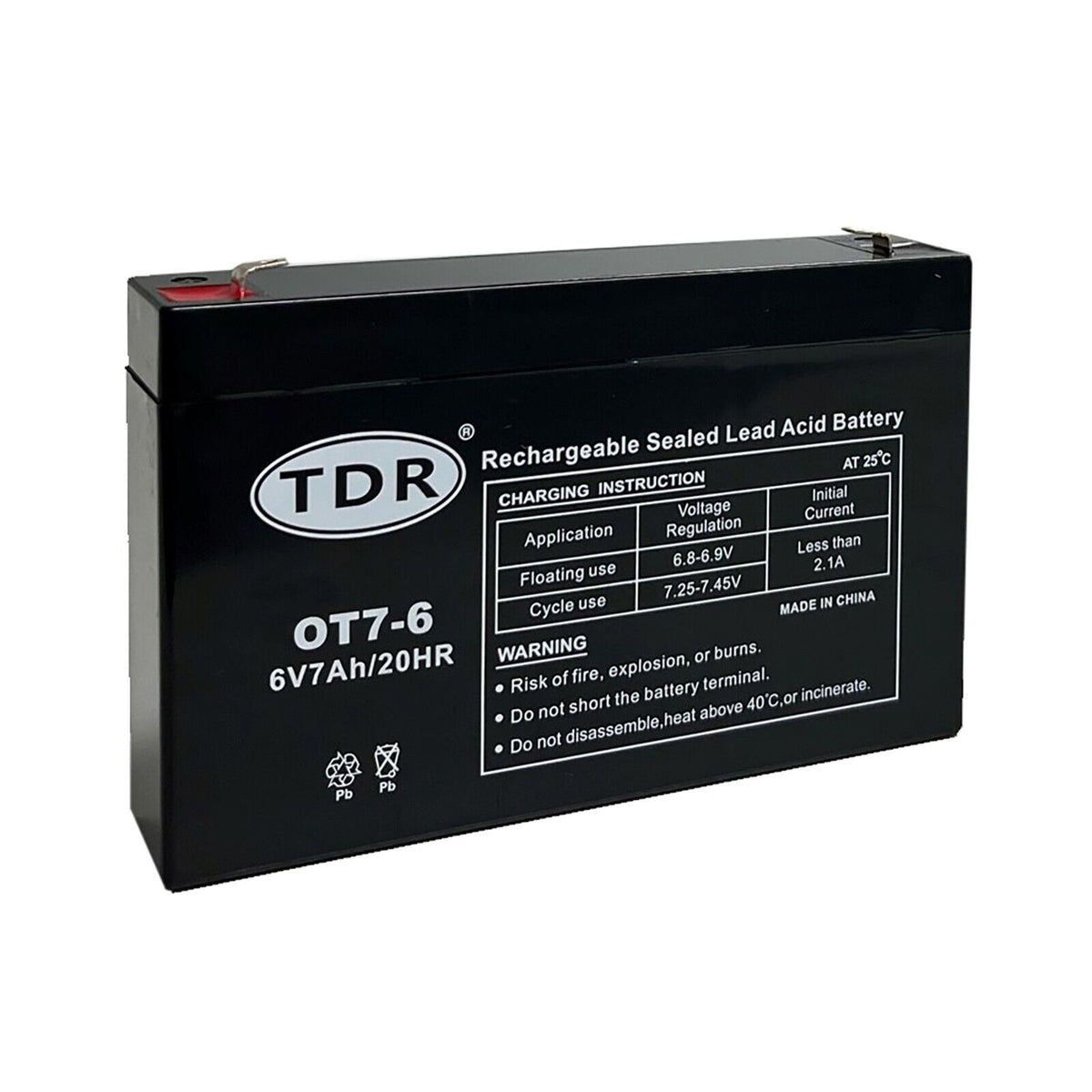 OT7-6 6V 7Ah SLA Sealed Lead Acid Rechargeable Battery F1/4.8mm Terminals - TDRMOTO
