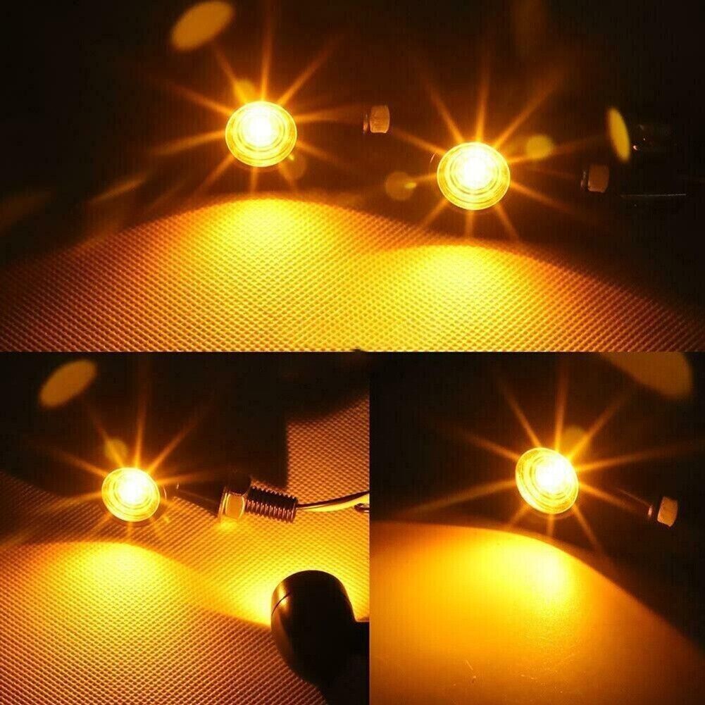 2x 8mm Amber Mini LED Indicators Turn Signal Blinkers Vintage Billet Type