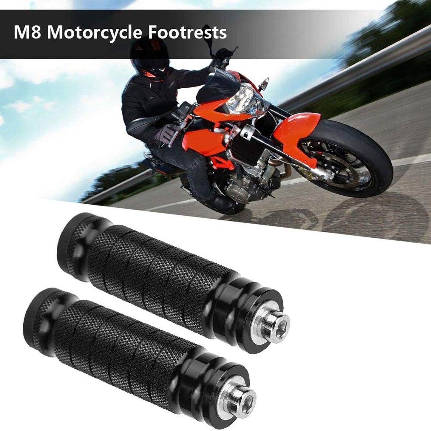 Pair CNC Universal 8MM/M8 Motorcycle Foot Pegs Footpegs Rearset Foot Rest Pedals