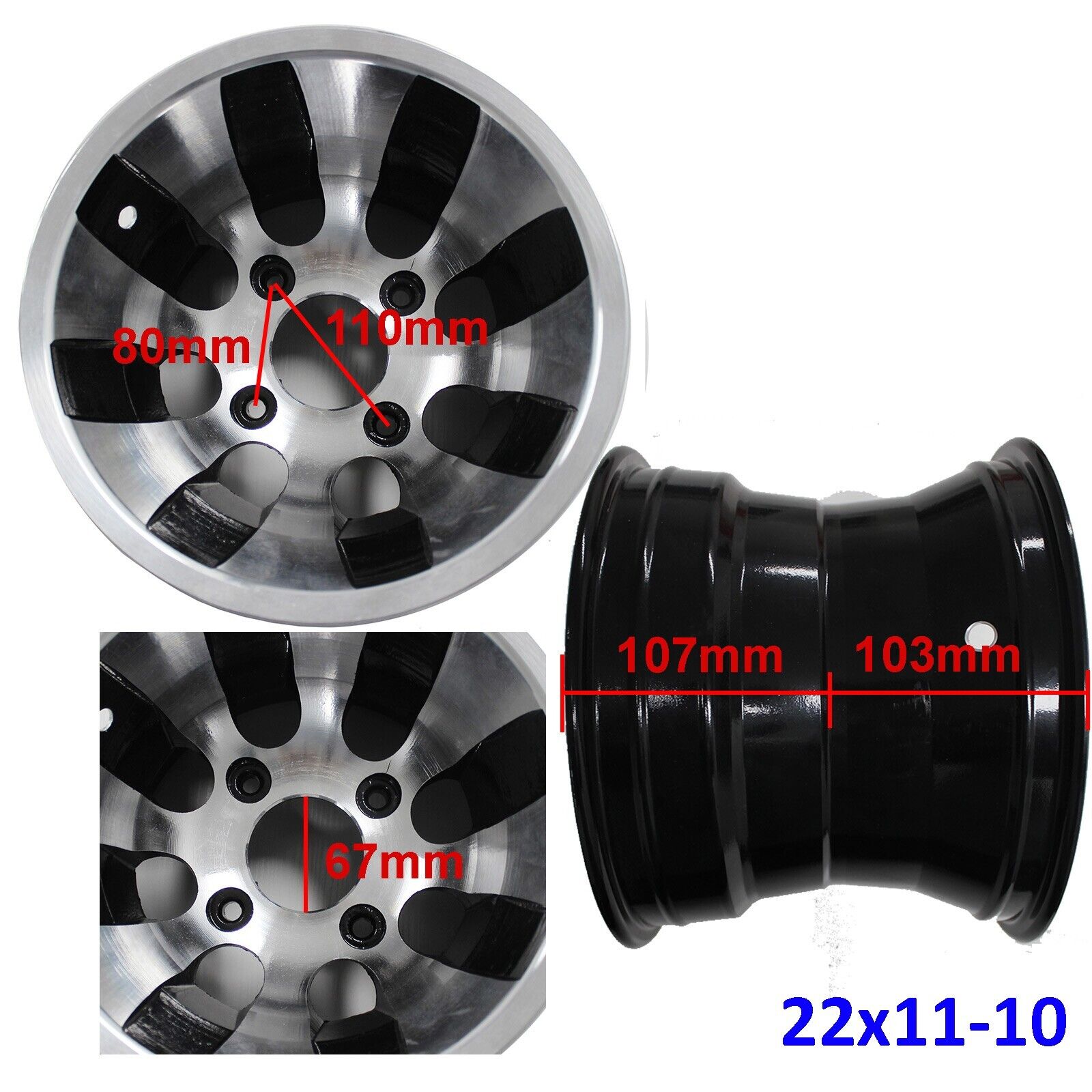 10 Inch Wide Rim FRONT & REAR 10'' INCH ATV UTV Quad Bike Buggy Wheel Alloy Rim PACKAGE ...