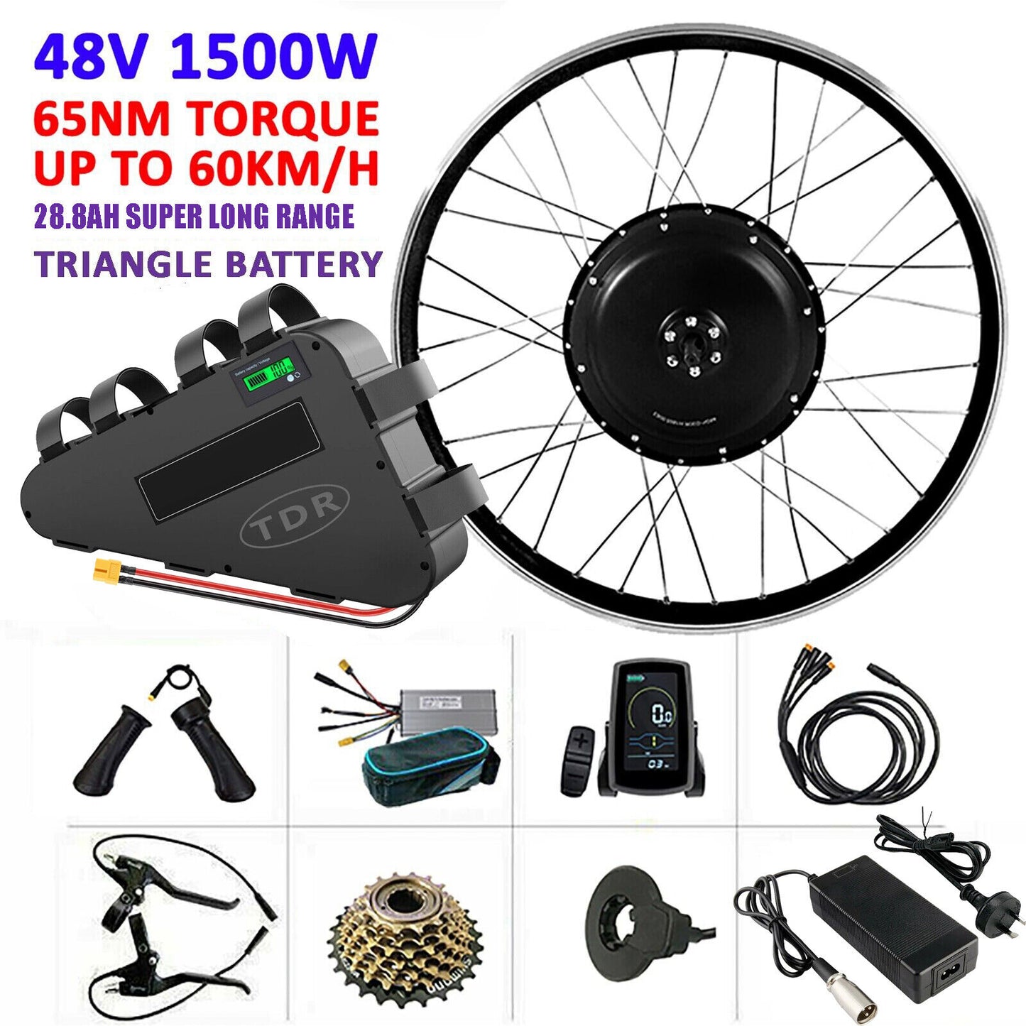 28'' 29'' 700C Inch 1500W Rear Ebike Electric Bicycle Conversion Kit 48v 28.8AH Battery
