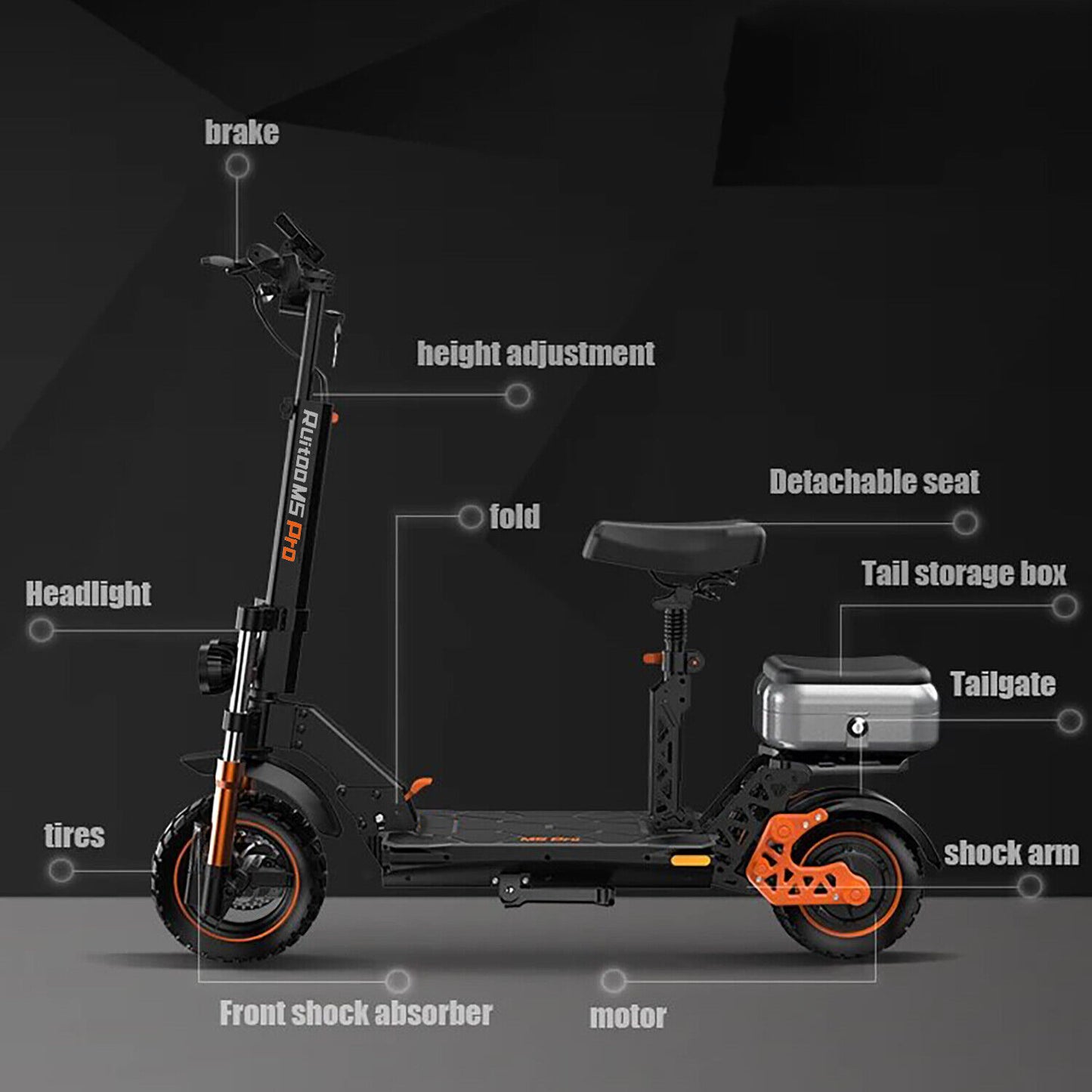 Ruitoo M5 Pro Electric Scooter, 1200W Foldable Seat IPX4 Max 70km