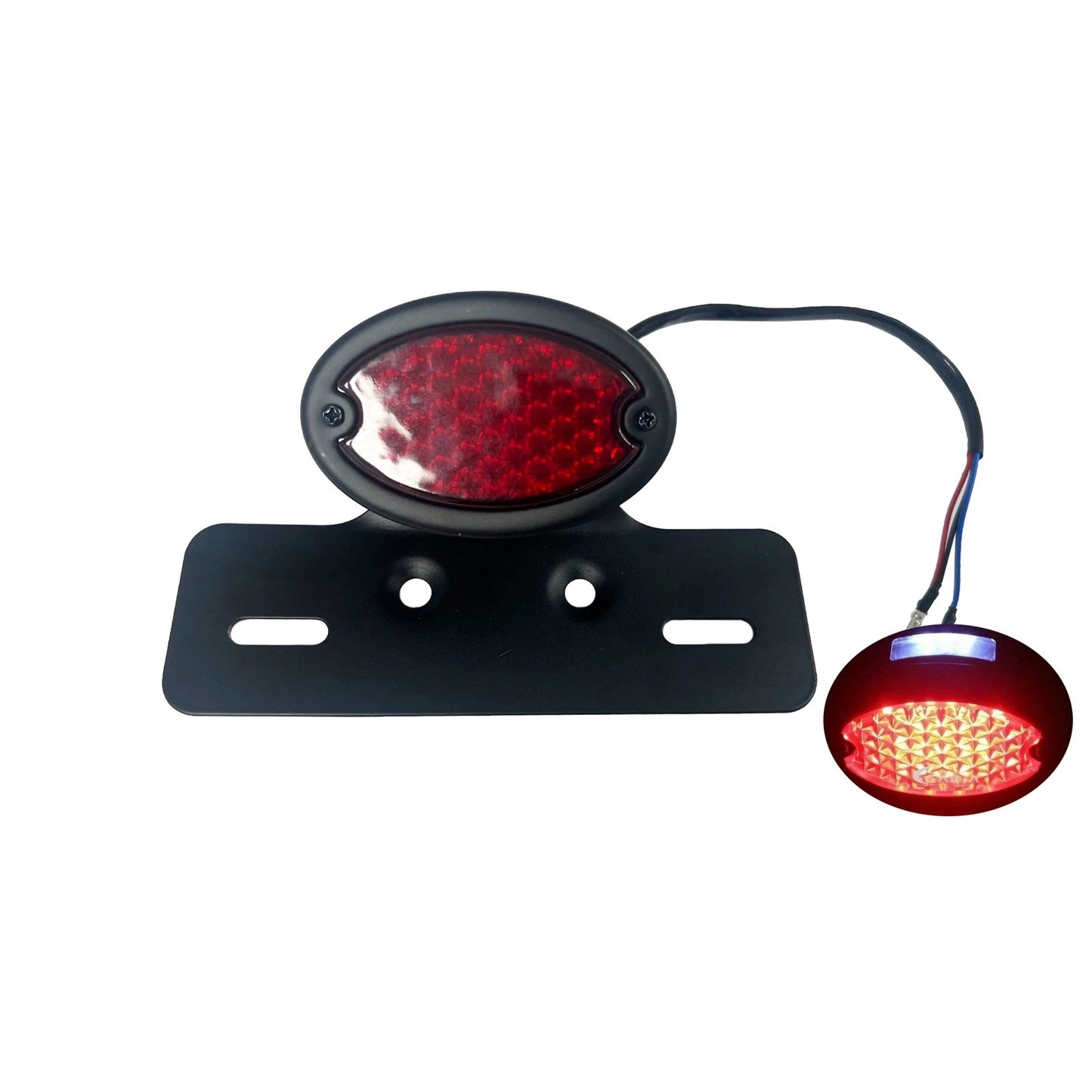 LED Cat Eye Brake Tail Light Red Lens with License Lamp for Custom Motorcycle