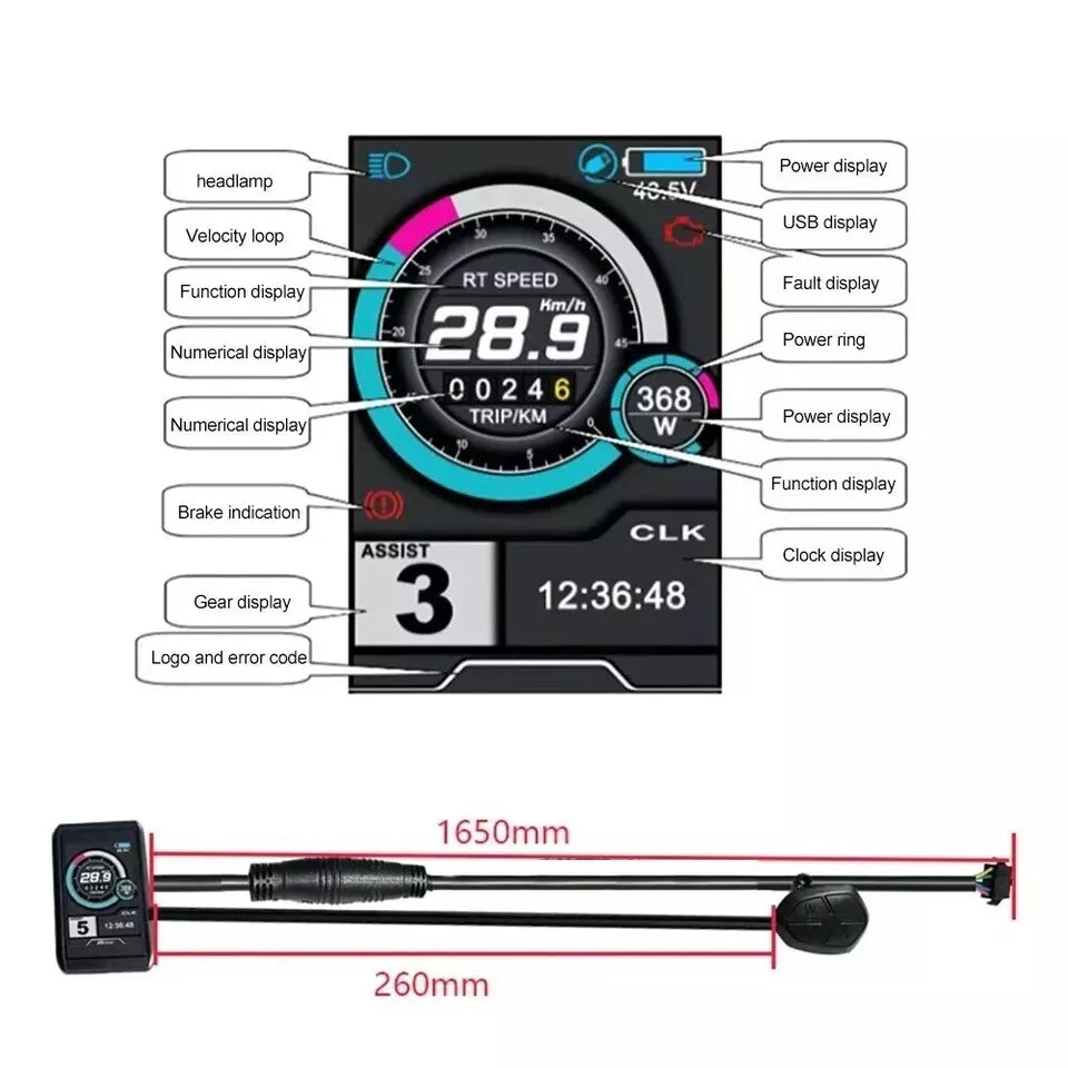 Core Bike Panel Electric Bike Bicycle Panel UKC1 Colored LCD Display For E-Bike Kit 5 ...