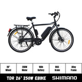TDR 250W 26" Road City Tour Electric Bike Bicycle 36V 10Ah Battery Shimano Gear 6 Speed Motorised - TDRMOTO