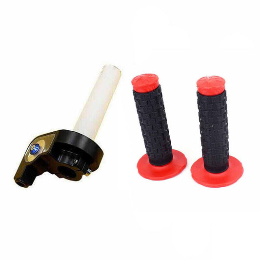 Twist Throttle + Red Rubber Hand Grips For Dirt Bike Motocross Off Road Motorcycle - TDRMOTO