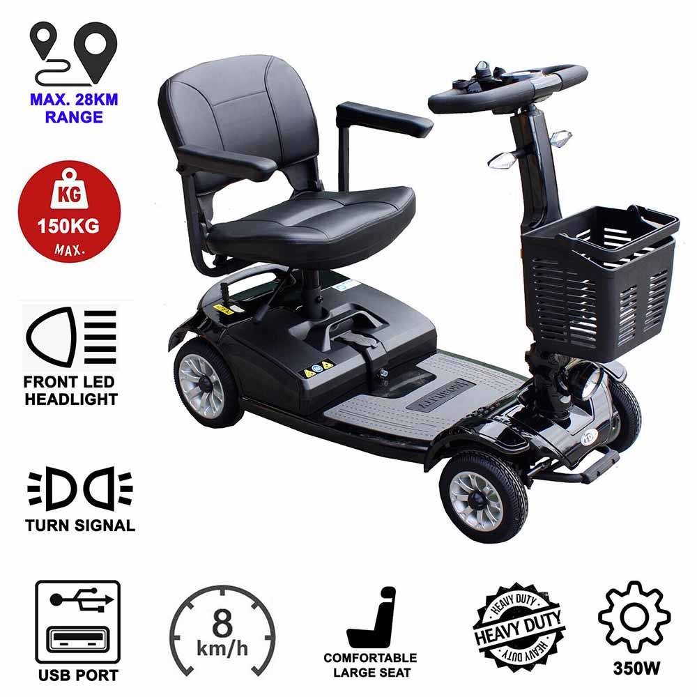 TDR Black Mobility Scooter Foldable 350W 150kg Weight Capacity Heavy Duty - TDRMOTO