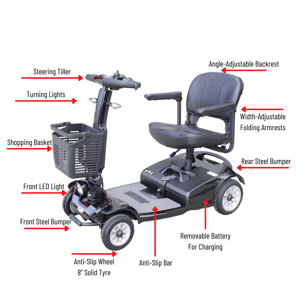 TDR Black Mobility Scooter Foldable 350W 150kg Weight Capacity Heavy Duty - TDRMOTO