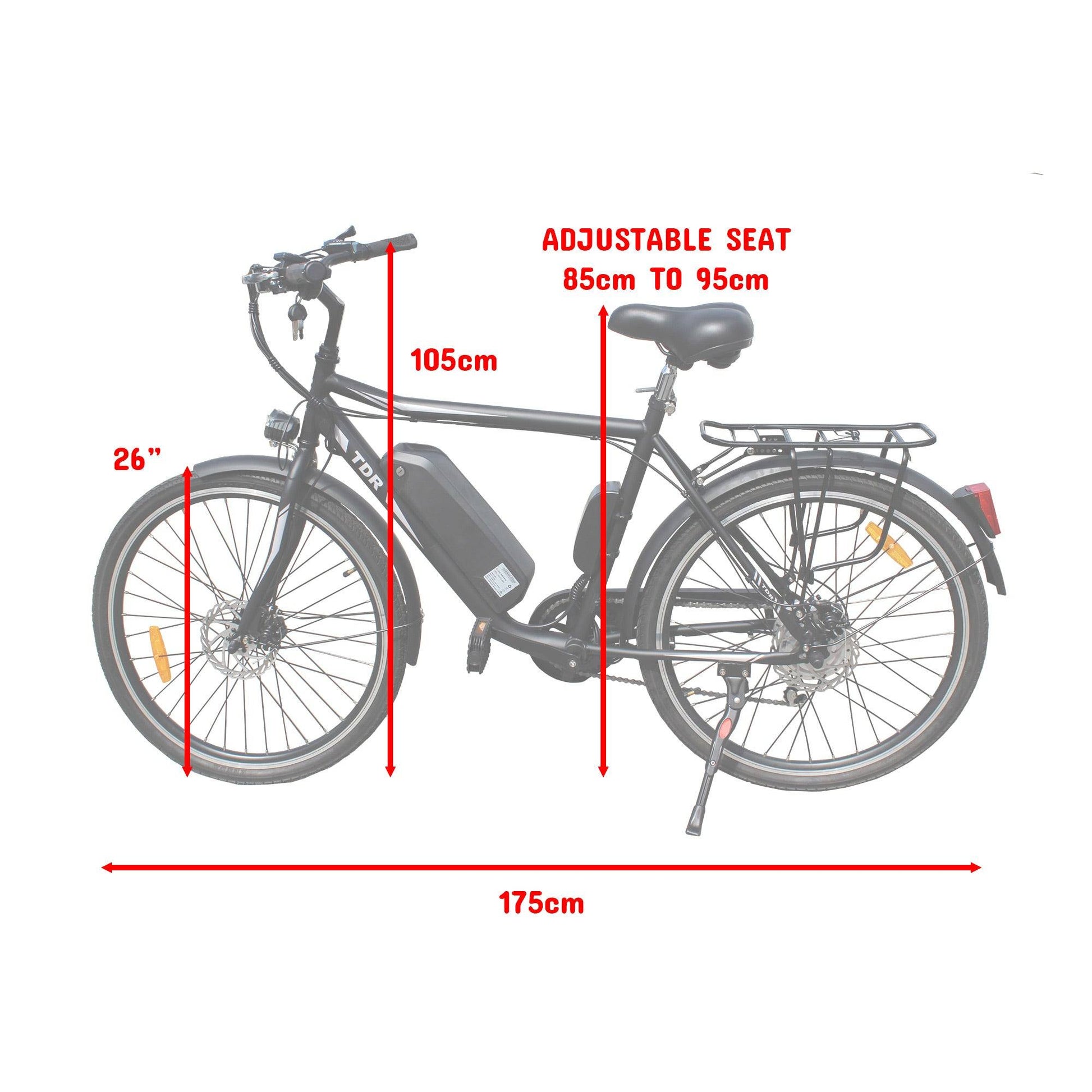 TDR 250W 26" Road City Tour Electric Bike  Bicycle 36V 10Ah Battery Shimano Gear 6 Speed Motorised - TDRMOTO