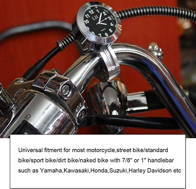 Universal Motorcycle Handlebar Clock 7/8" Chrome Motorcycle Clock Waterproof (Battery Required)