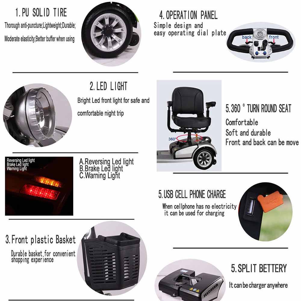 TDR Black Mobility Scooter Foldable 350W 150kg Weight Capacity Heavy Duty - TDRMOTO
