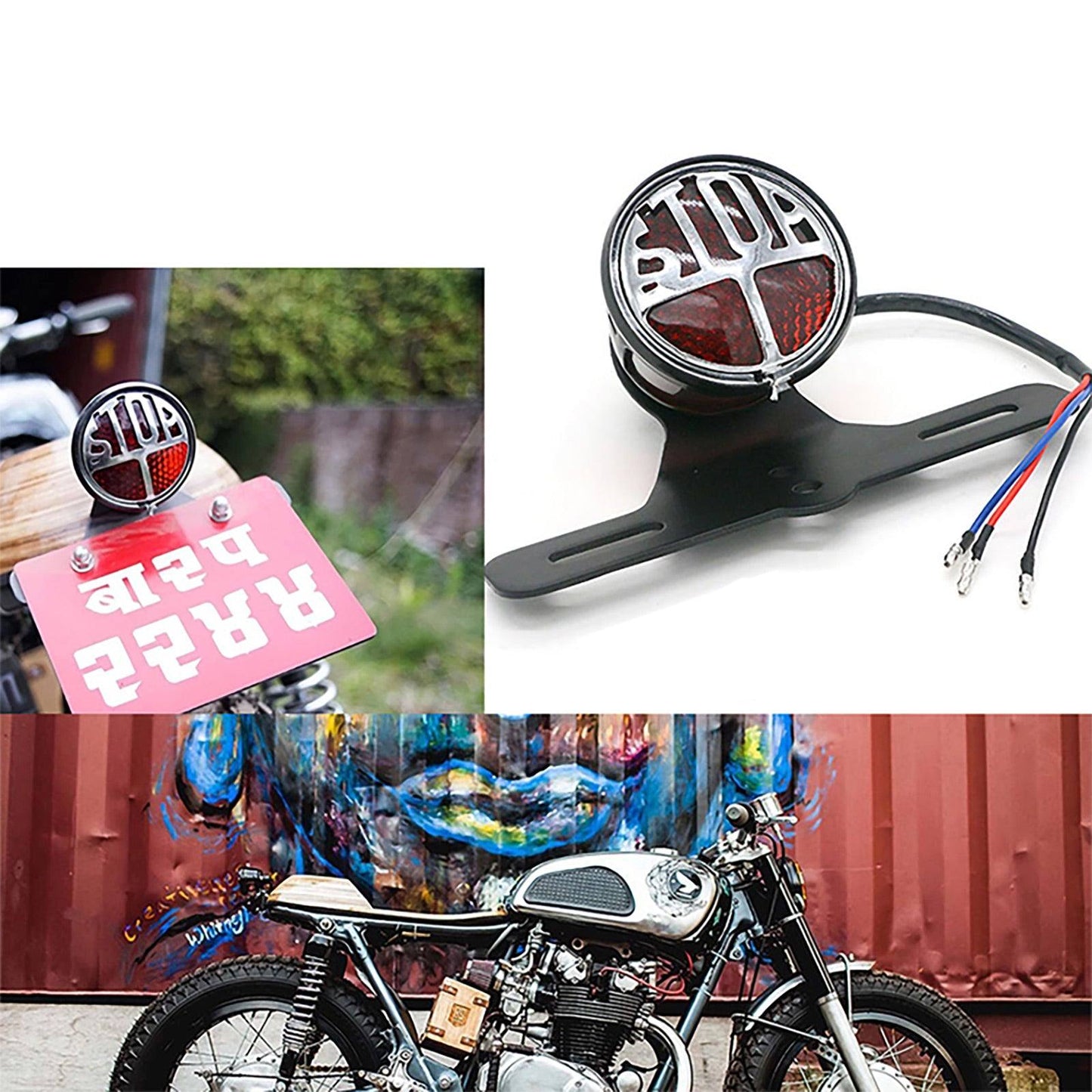 Universal “STOP” Face Brake Light, Vintage Motorcycle Bulb Light Tail Brake Light - TDRMOTO