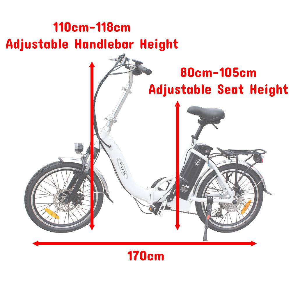 TDR 250W 20" Step-Through White Folding Electric Bike eBike Pedal Assist 10Ah/15Ah Battery - TDRMOTO