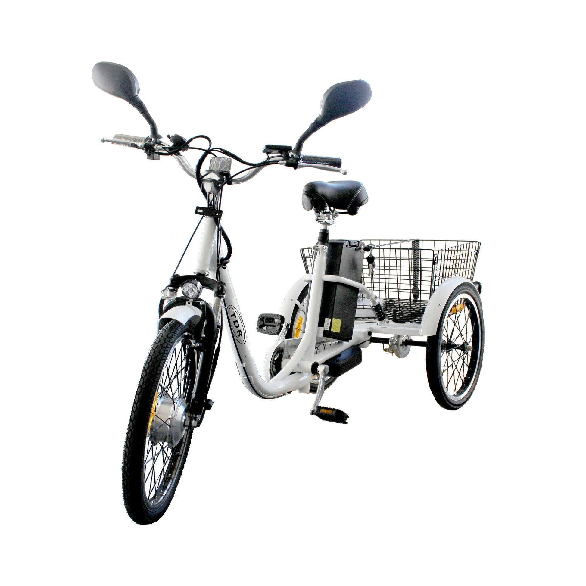 TDR White Electric Tricycle 48V 250W 10AH with Basket - TDRMOTO