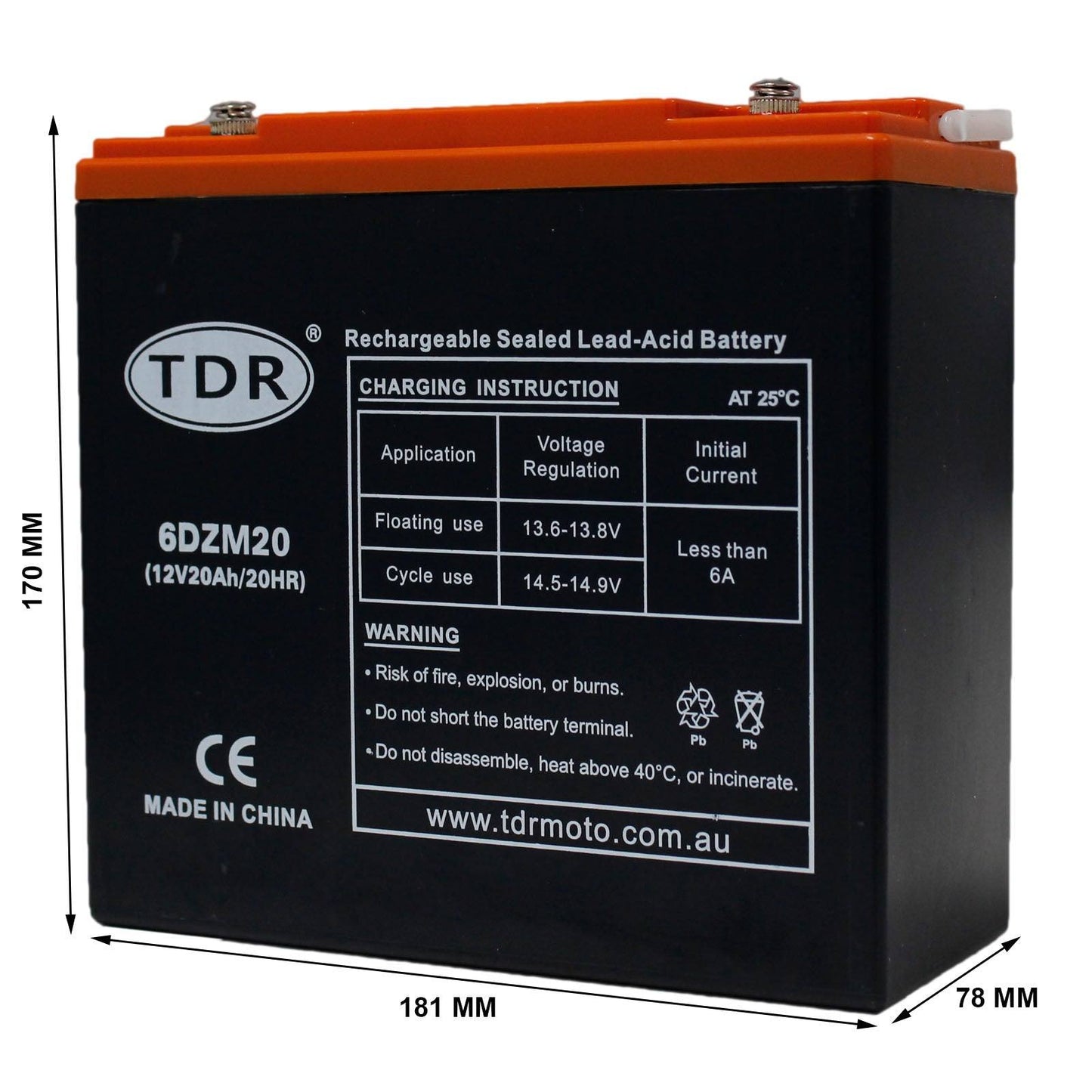 6DZM20 12V 20Ah Sealed Lead-Acid Battery AGM For Electric Mobility Scooter 6-DZM-20 - TDRMOTO