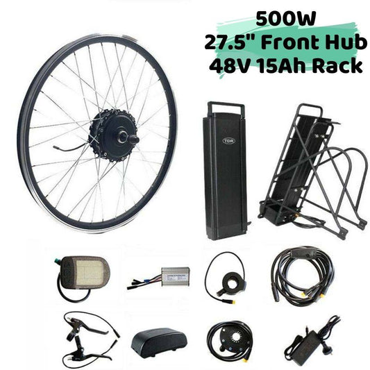 500W 27.5" Front Hub 48V 15Ah Rear Rack Battery Electric Bike Conversion Kit - TDRMOTO