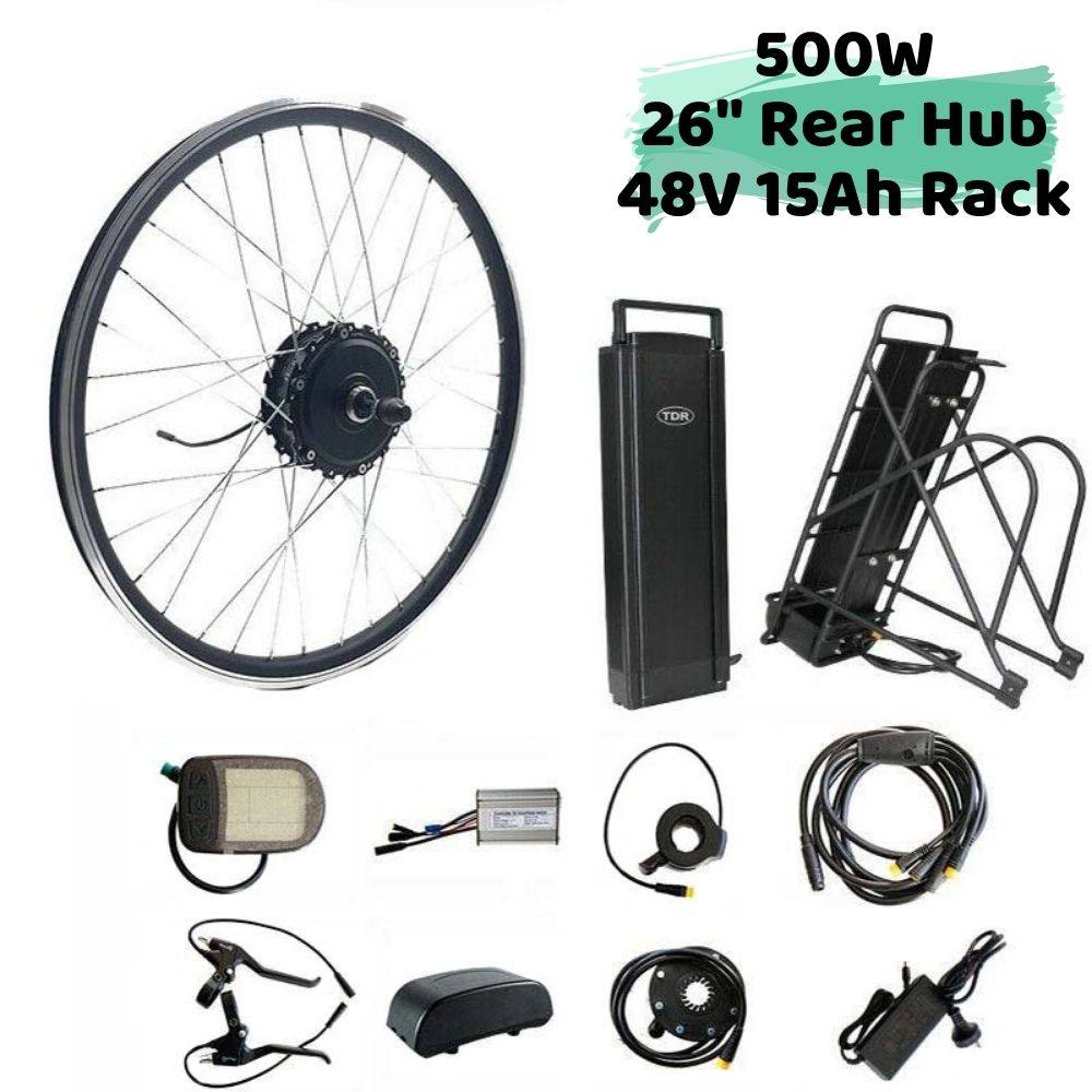 500W 26" Rear Hub 48V 15Ah Rear Rack Battery Electric Bike Conversion Kit - TDRMOTO