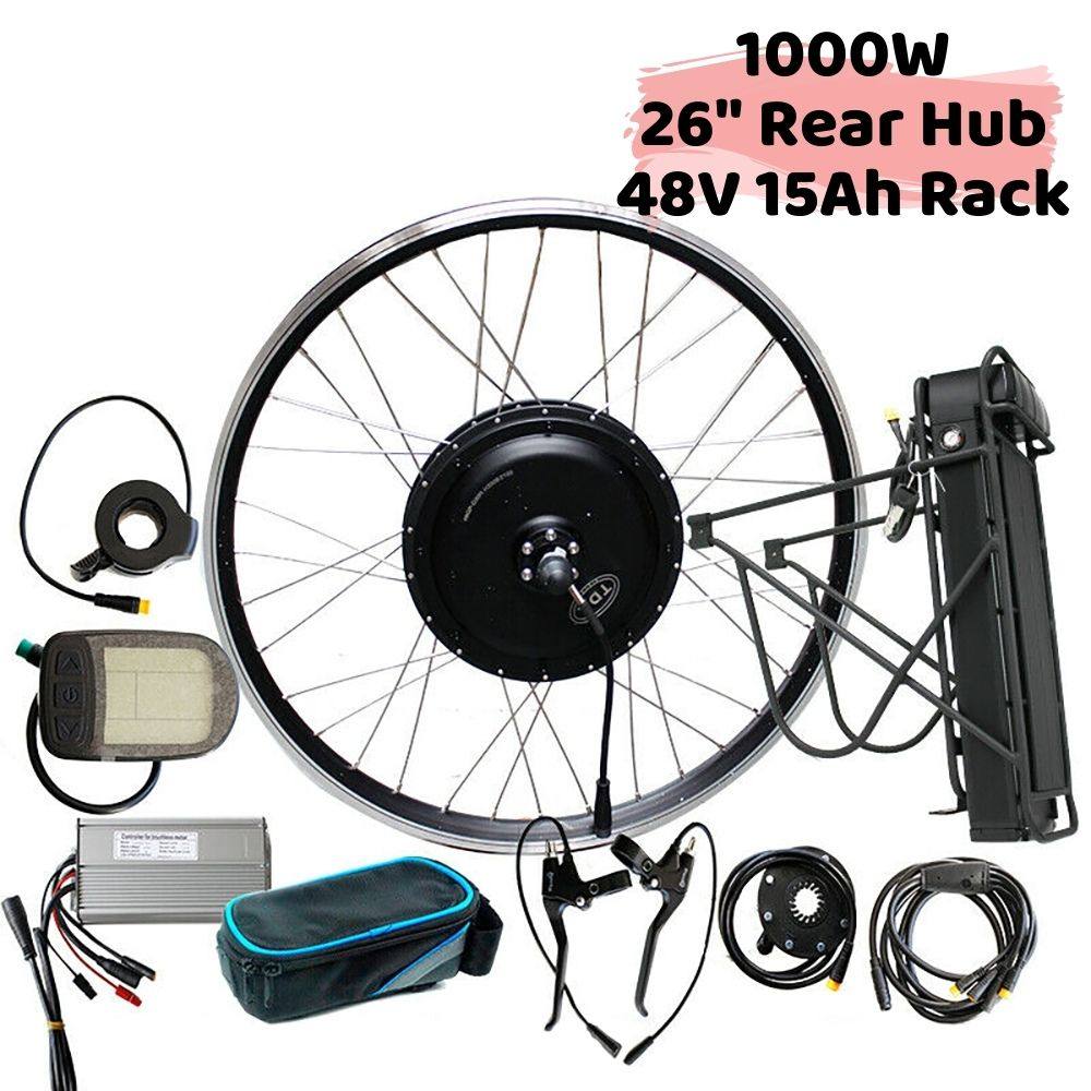 1000W 26" Rear Hub 48V 15Ah Rear Rack Battery Electric Bike Conversion Kit - TDRMOTO