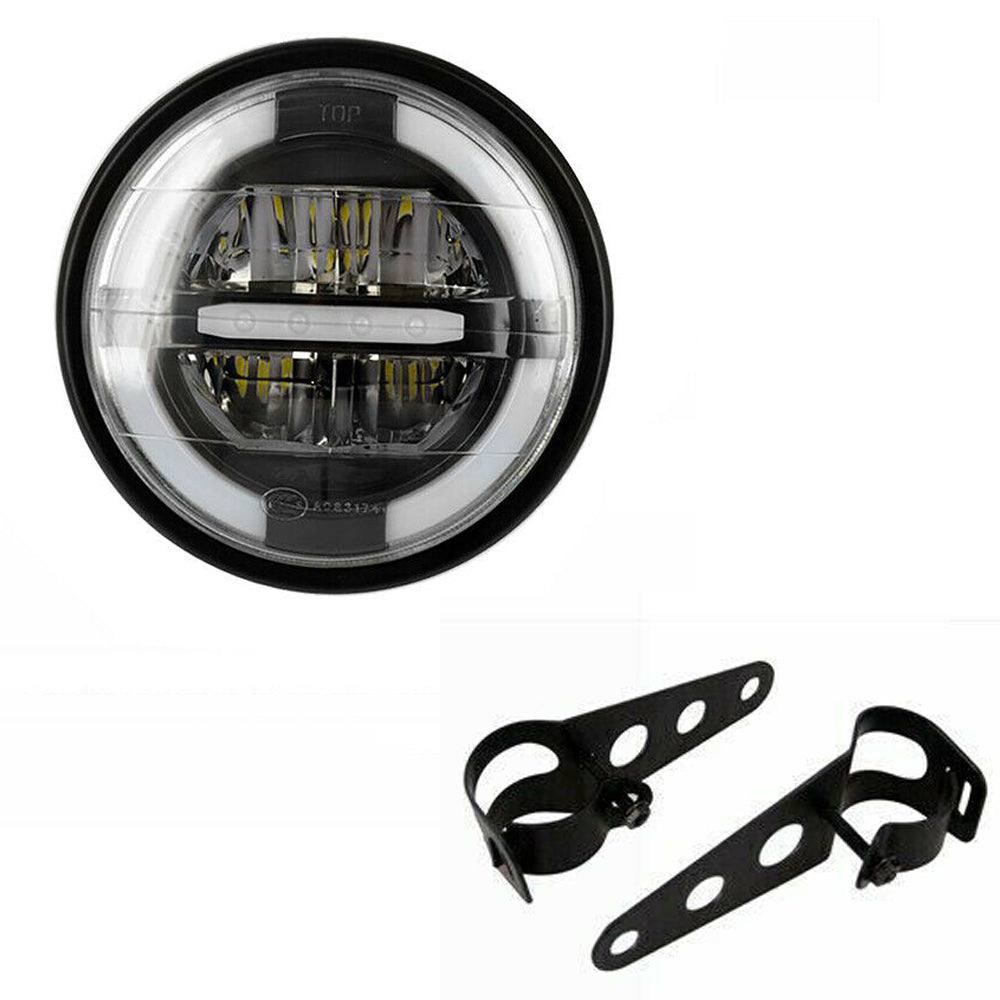Motorcycle 6.5" 7" Headlight Round LED Driving Lamp Head Lamp with Brackets Set - TDRMOTO