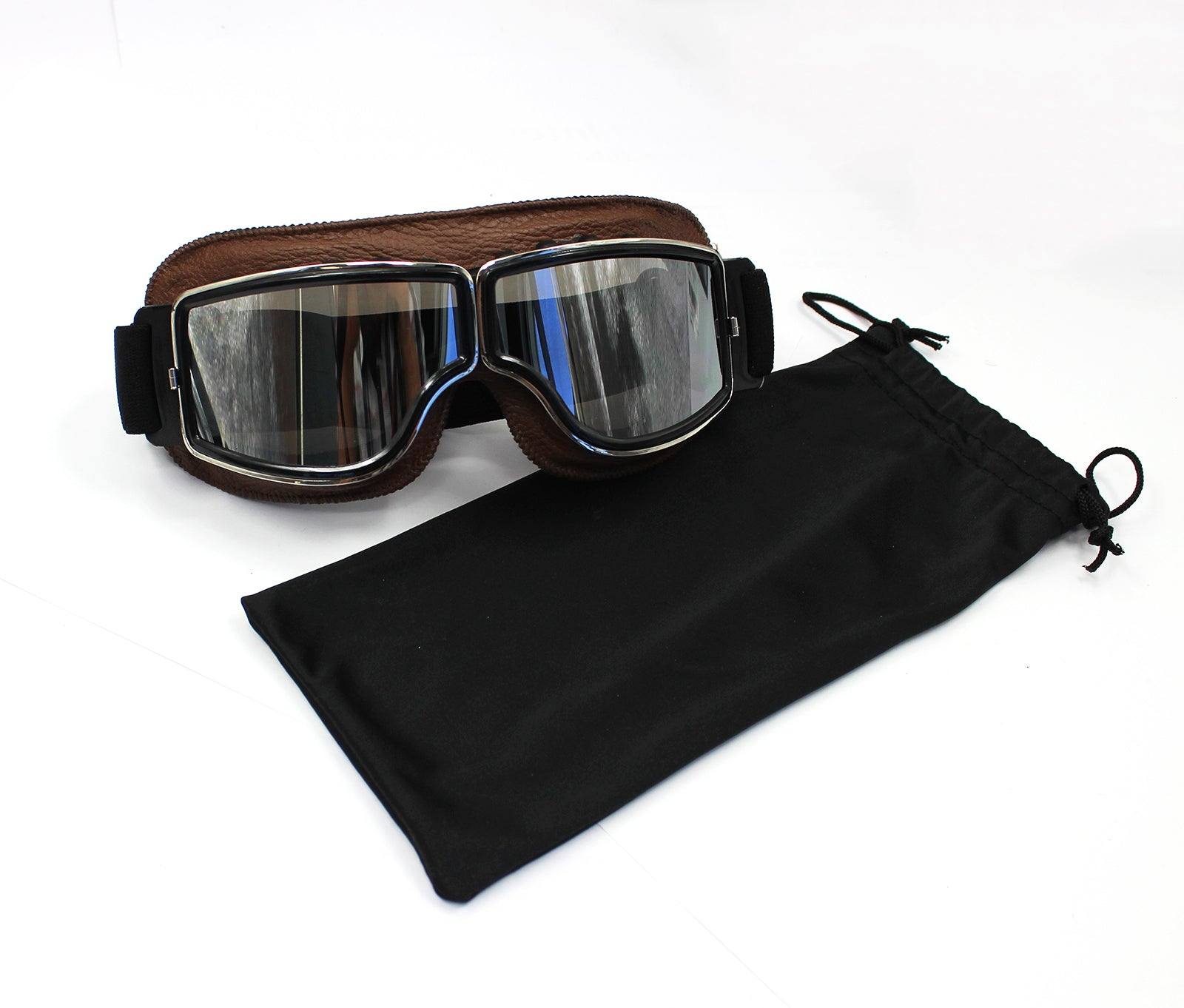 WWII Style German Motorcycle Harley Style Chopper Biker Pilot Goggles Brown - TDRMOTO