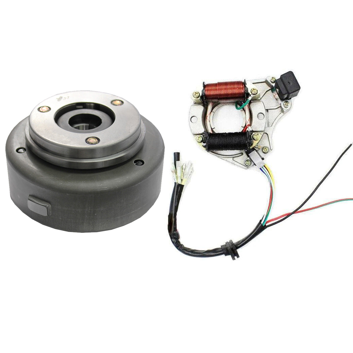 2 Coil Magneto Stator Plate + Flywheel Set 50cc 90cc 110cc 125cc EStart PIT PRO Dirt Bike - TDRMOTO