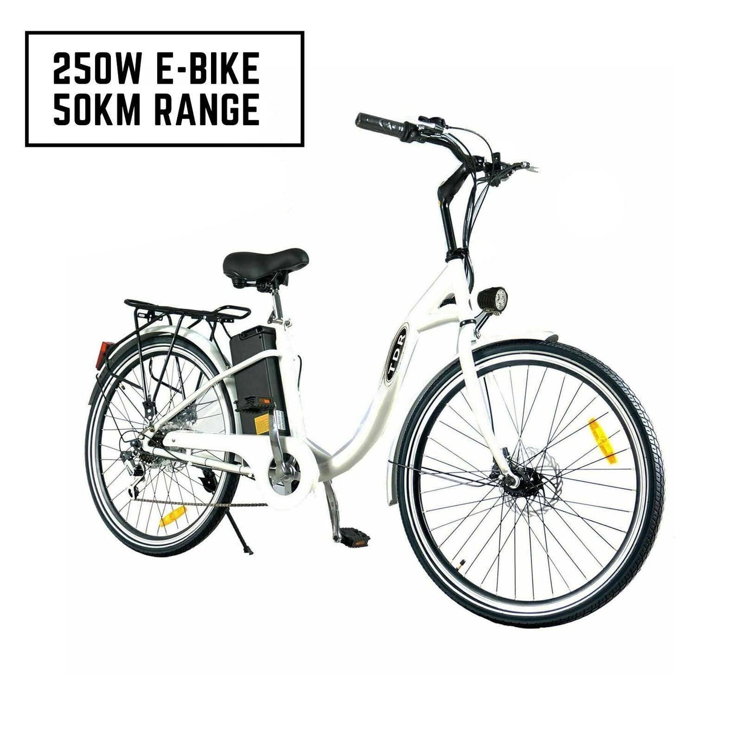 TDR 250W 26" White Electric Bike with 10Ah Lithium Ion Battery - TDRMOTO