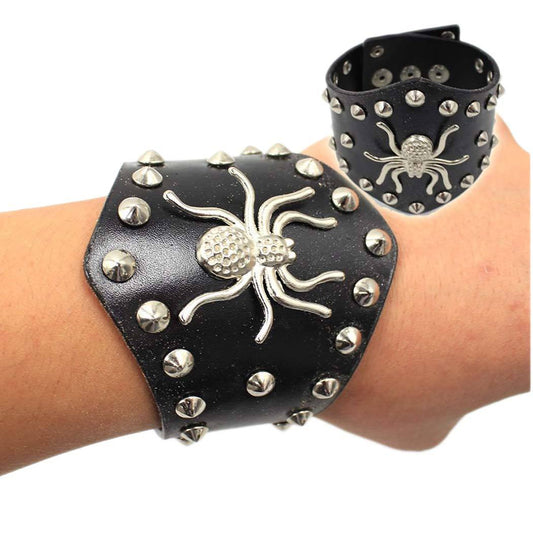 Fashion Men Black PU Leather Spider Bracelet Punk Biker Rock Gothic Wristband - TDRMOTO