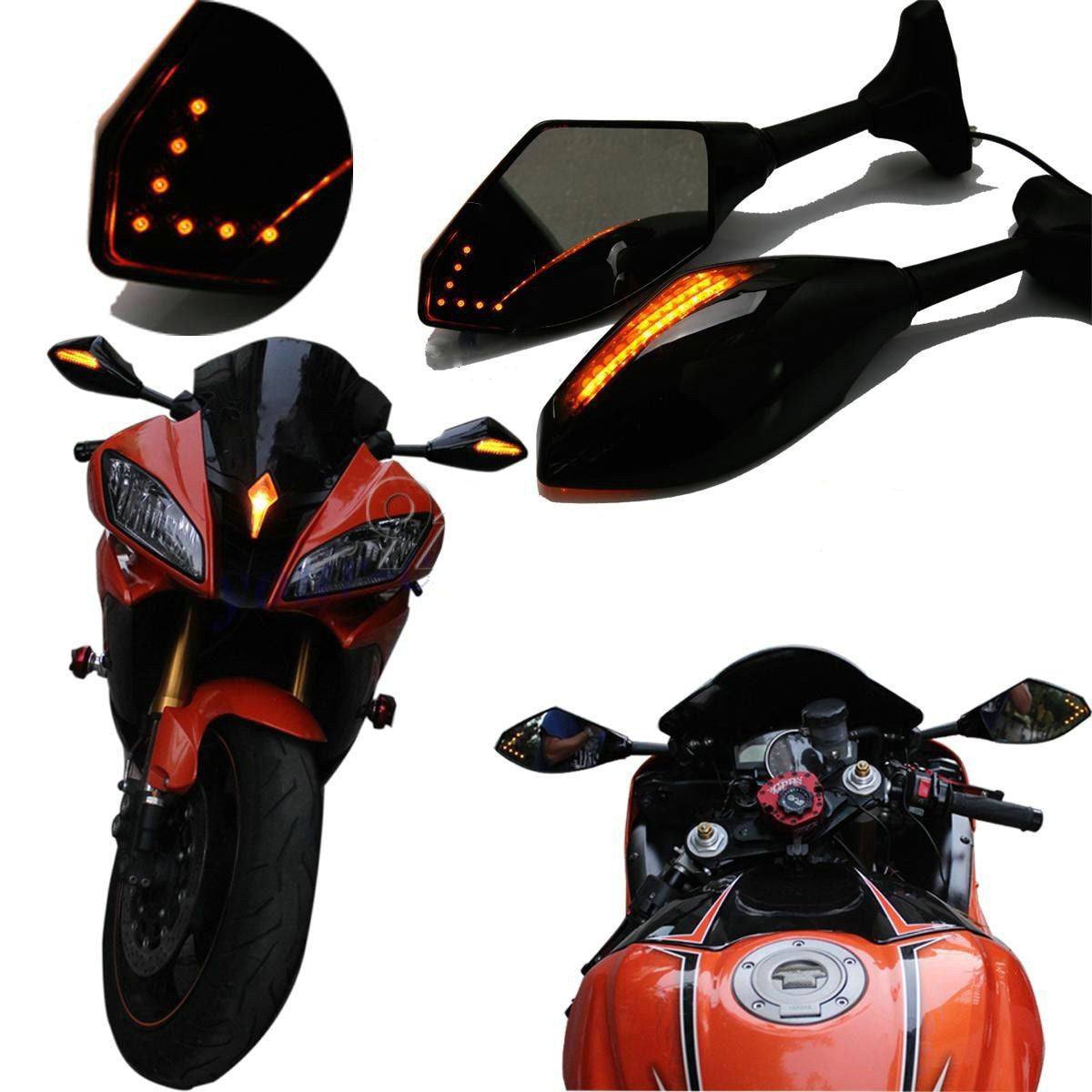 Motorcycle Side Mirrors + Led Indicators For Kawasaki Ninja 250R 2008-2011 - TDRMOTO