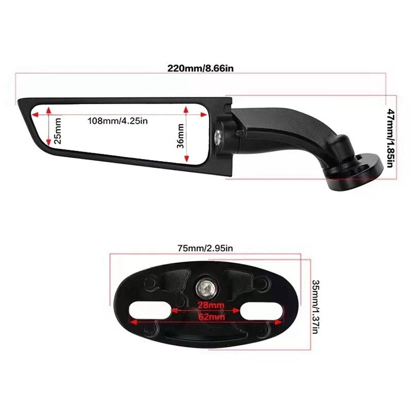 2Pcs Unviersal Motorcycle Rearview Mirrors Adjustable Wind Swivel Wing Mirror - TDRMOTO