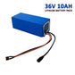 36V 10Ah Li-ion Rectangle Rechargeable Battery Pack for Electric Bike Scooter - TDRMOTO
