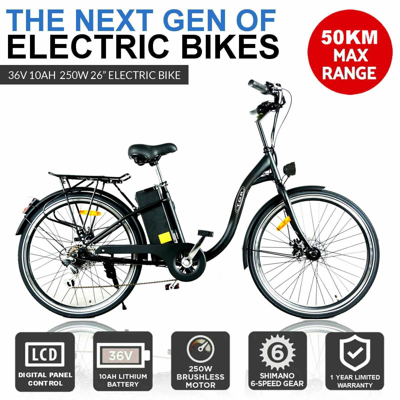 TDR 250W 26" Black Electric Bike PAS 25km/h 10Ah Lithium Battery - TDRMOTO