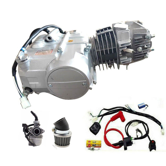 125cc Complete Engine Motor Kit Semi Auto with Carby, Air Filter, Wiring, and Kick Start