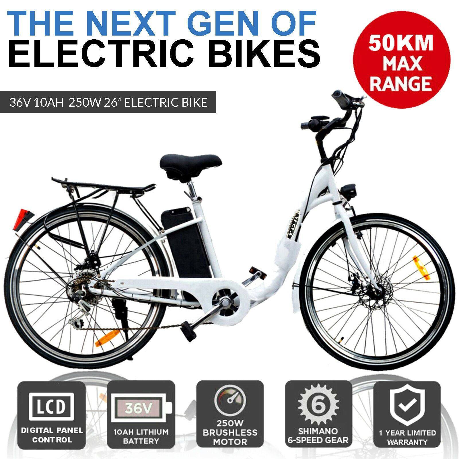 TDR 250W 26" White Electric Bike with 10Ah Lithium Ion Battery - TDRMOTO