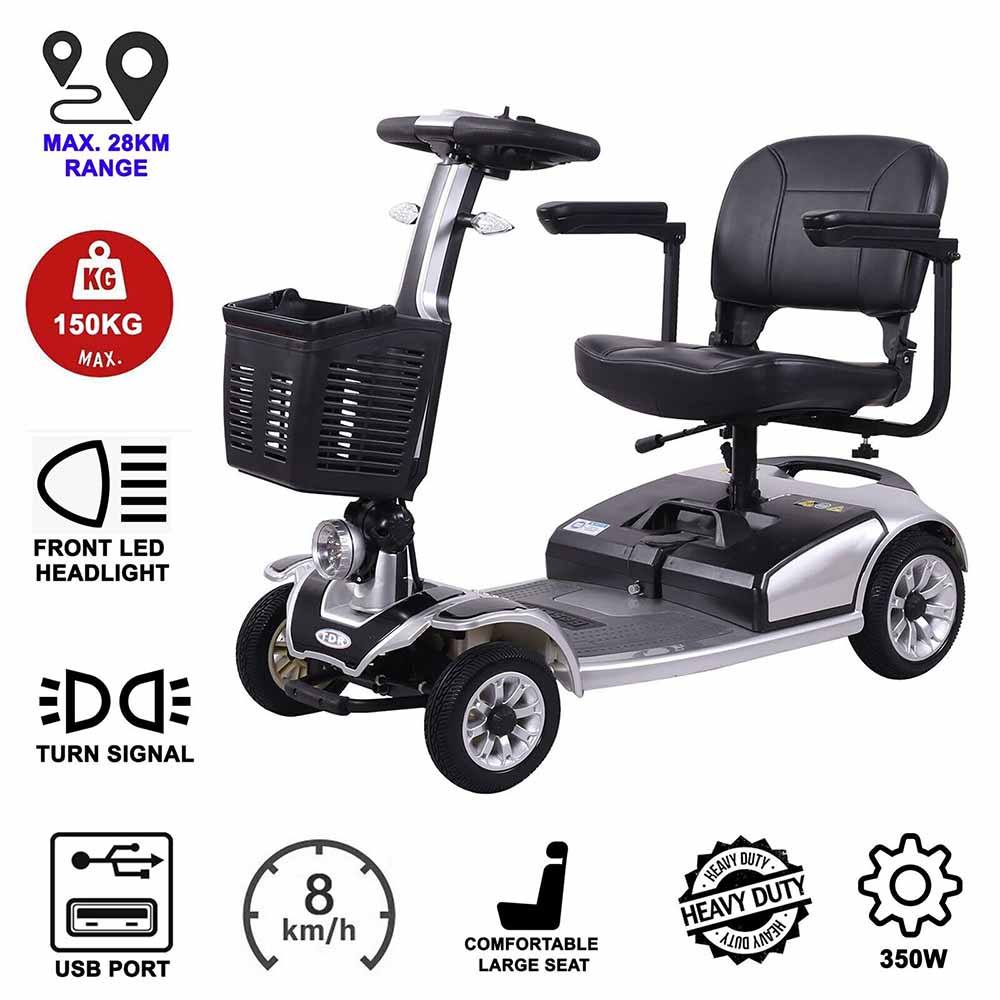 TDR Silver Mobility Scooter Foldable 350W 150kg Weight Capacity Heavy Duty - TDRMOTO