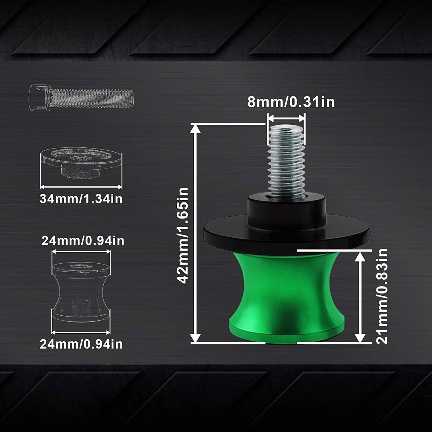 NEW 8 MM Rear Swingarm Motorcycle Spool Sliders Swing Arm Stand Bobbins - Green - TDRMOTO