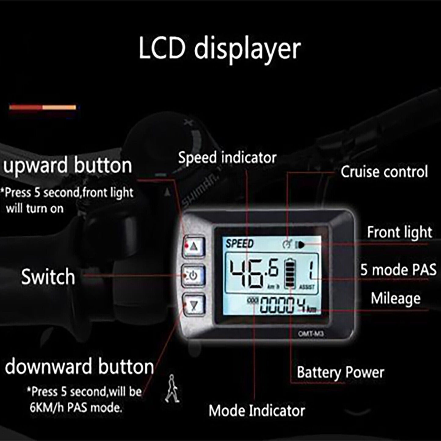 36V OMT3 Speedometer Odometer LCD Digital Control Panel/Display Meter For Electric Ebike Scooter