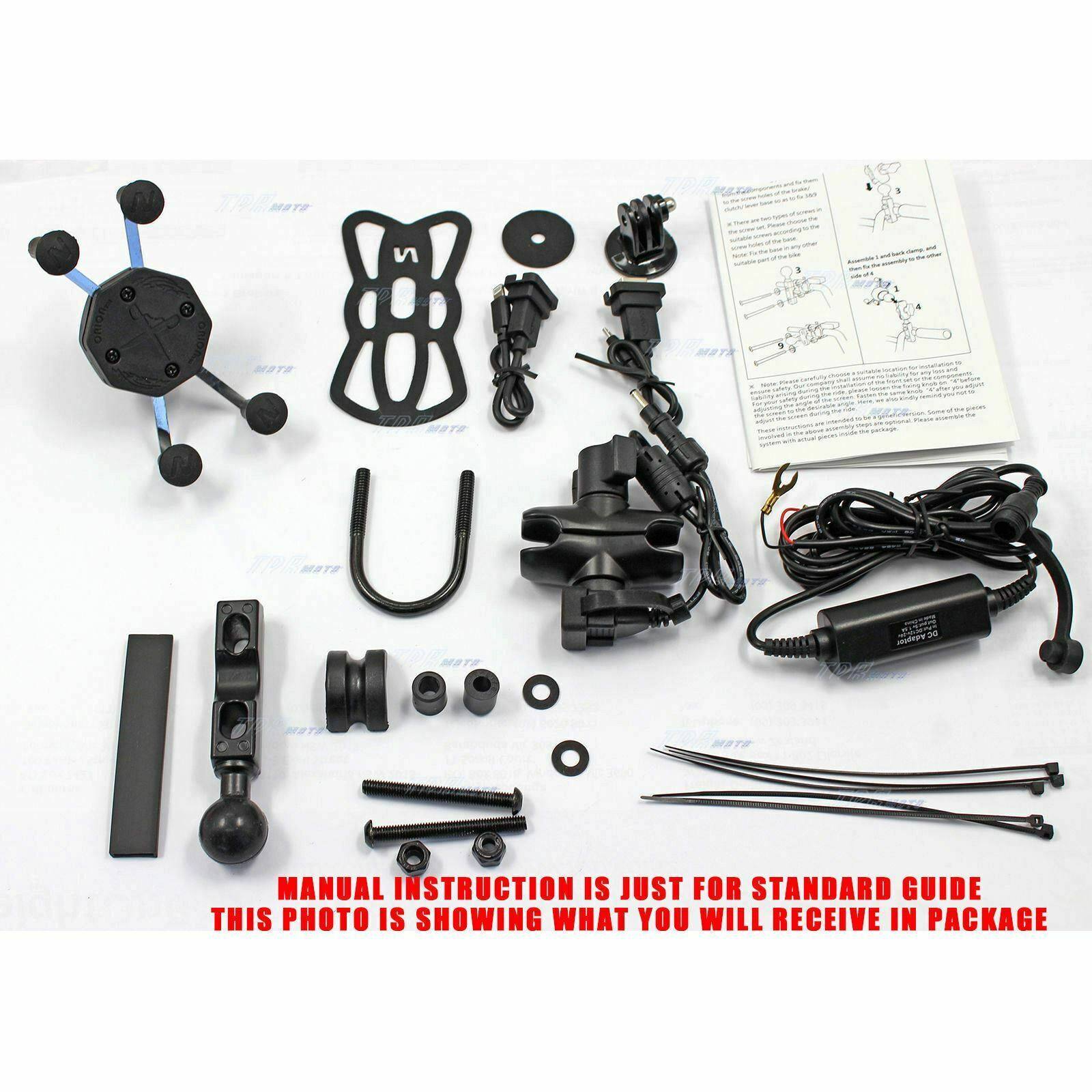 Adjustable Cell Phone GPS Holder Motorcycle Handlebar Mount 5V 1.5A USB Charger - TDRMOTO