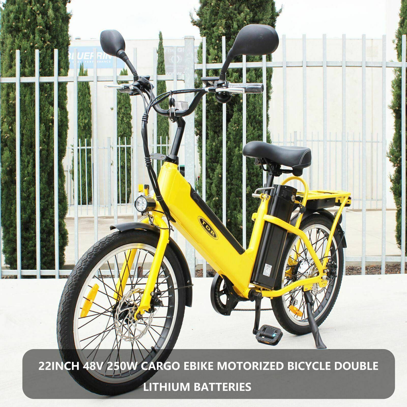 TDR Yellow Cargo Electric Bike 22" 48V 250W Dual Battery Long Range - TDRMOTO
