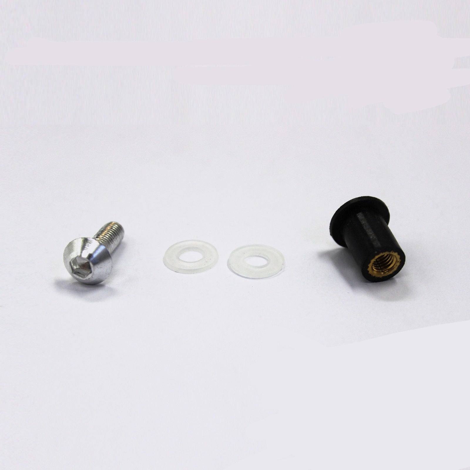 10pcs 5mm Motorcycle Windscreen Windshield Bolts Screw Kit Nuts Washers Silver - TDRMOTO