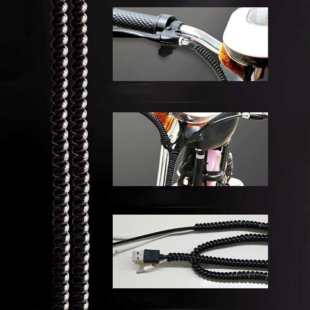 Black Spiral Cable Wire Wrap Protector Cover Sleeve 2m - TDRMOTO