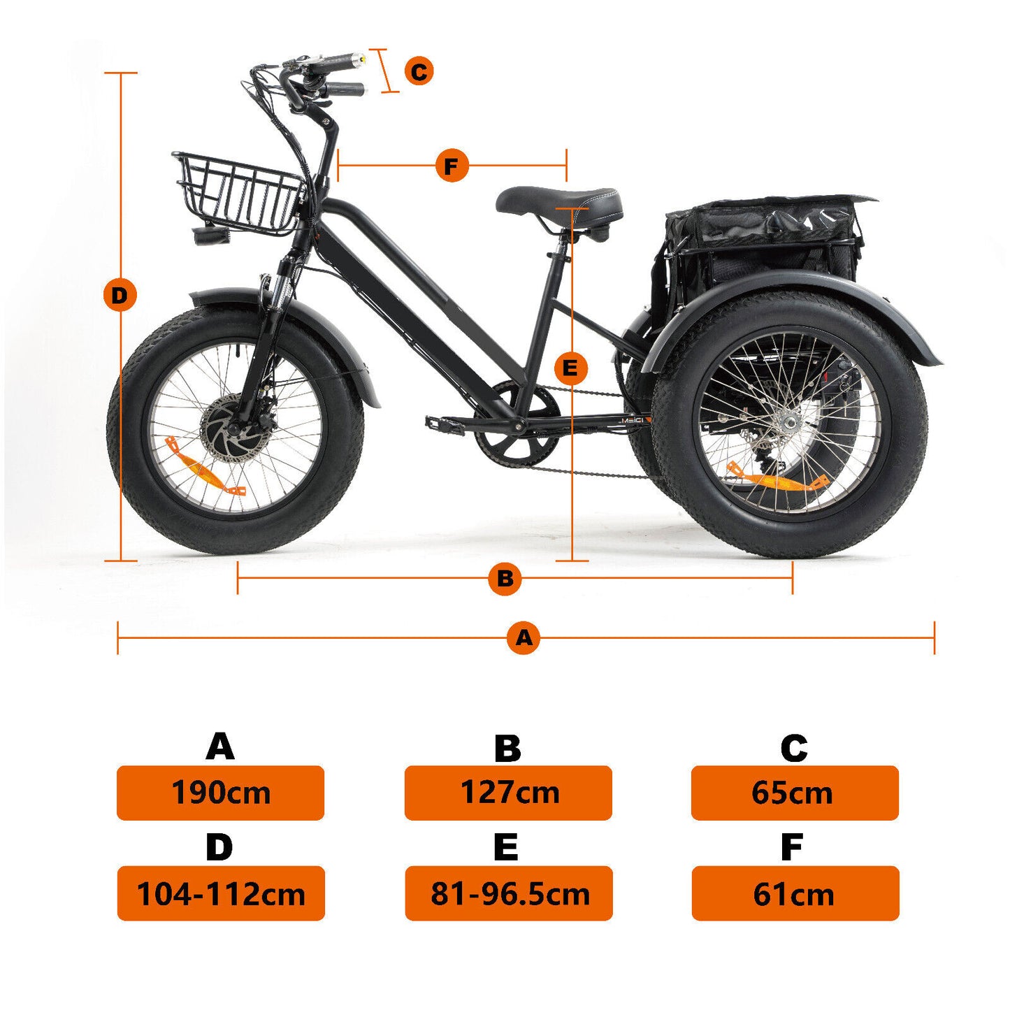 750W Fat Tyre Electric Tricycle Bafang Motor 7 Speeds Shimano Rear Rack Basket Trolley