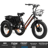 750W Fat Tyre Electric Tricycle Bafang Motor 7 Speeds Shimano Rear Rack Basket Trolley - TDRMOTO