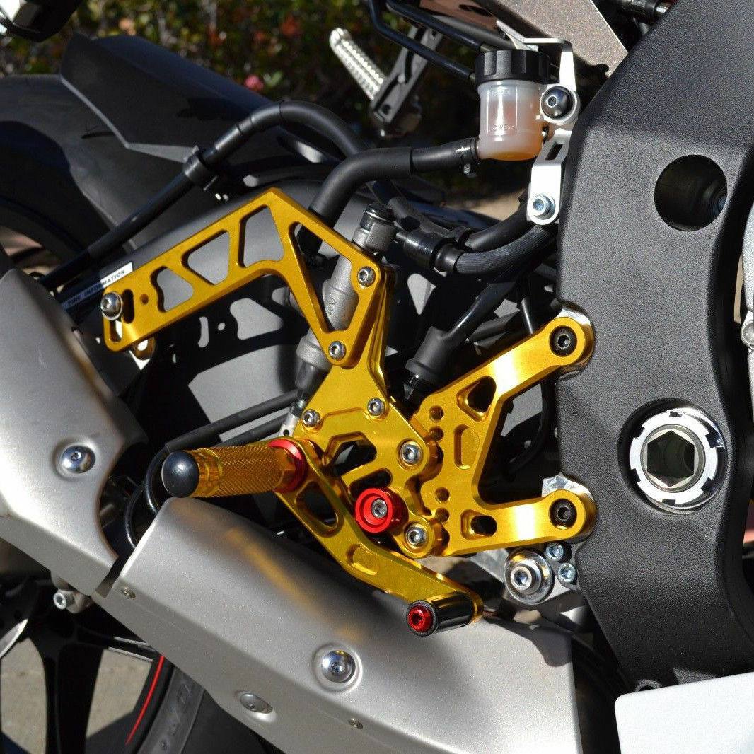 2015 2016 Yamaha YZF R1 GOLD Adjustable Rear Sets Footpegs Rearset - TDRMOTO