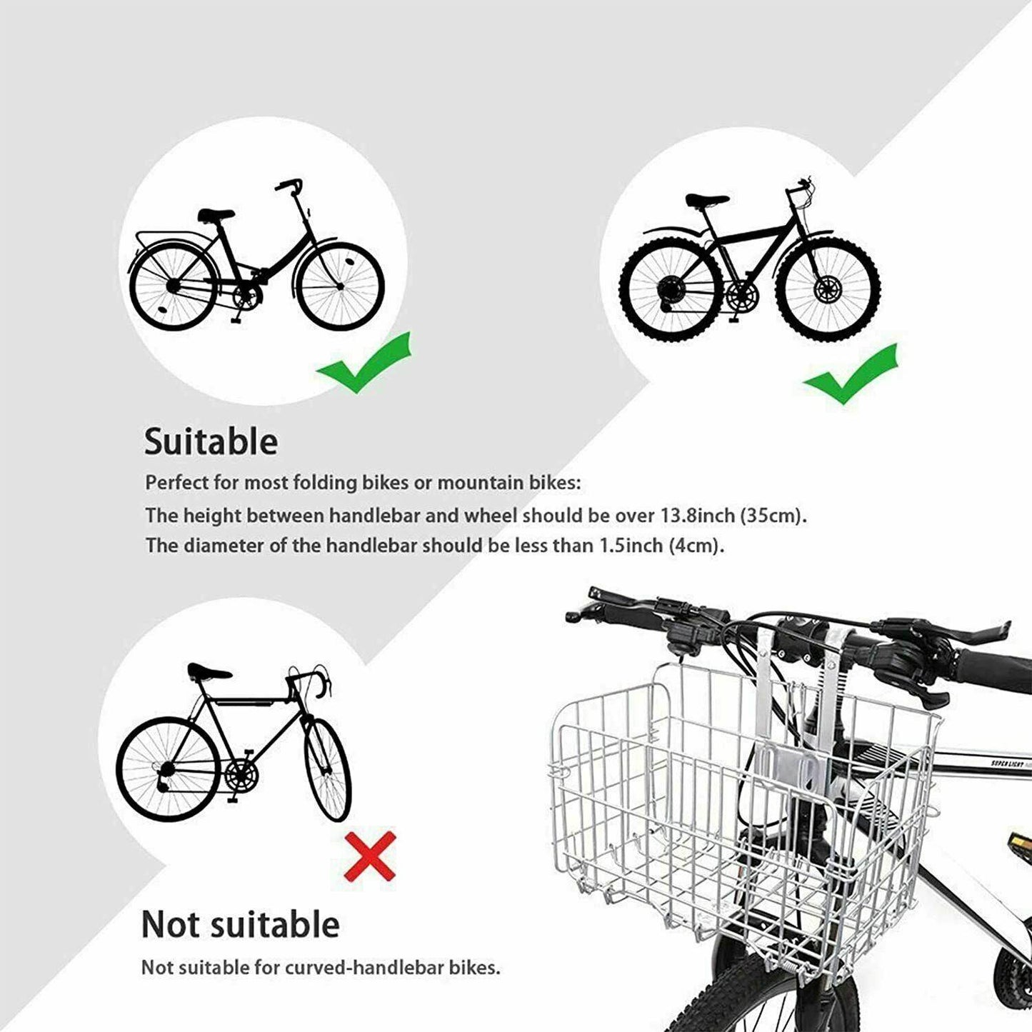 Silver Foldable Bicycle Front/Rear Handlebar Basket Storage - TDRMOTO