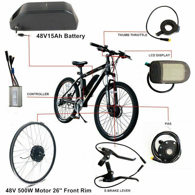 500W 26" Front Hub 48V 15Ah Battery Electric Bike Conversion Kit - TDRMOTO
